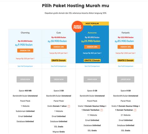 Gambar Ilustrasi Jenis-Jenis Paket Hosting yang Ditawarkan oleh IDwebhost